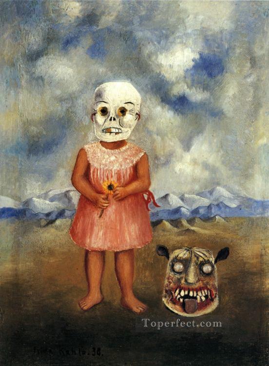 Girl with Death Mask She Plays Alone feminism Frida Kahlo Oil Paintings
